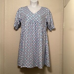Pink & Daisy Blue and White Patterned Dress Xl